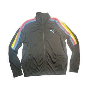 Puma Men's Track Jacket Large Black Full Zip Multicolor Stripe Athletic Retro
